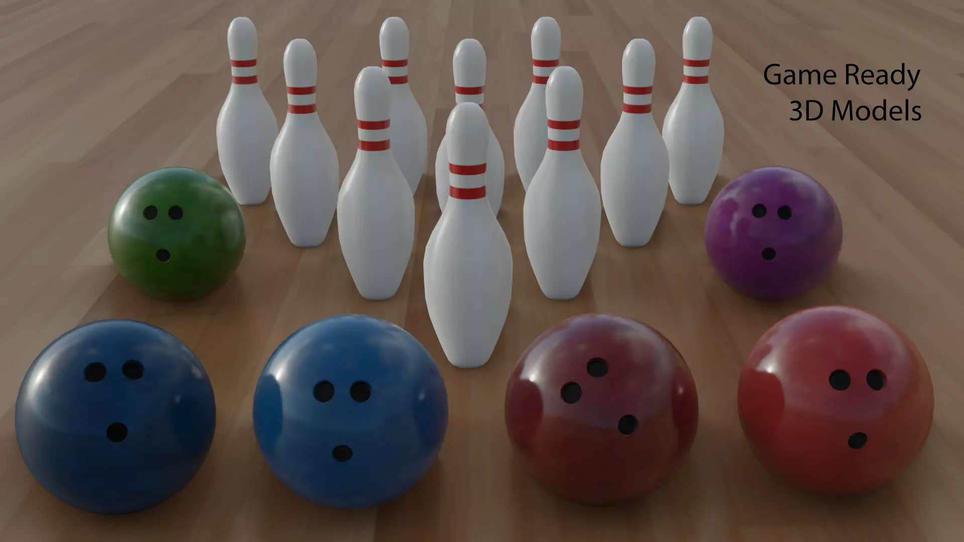 Bowling Pins and Ball Low-poly Game Ready 3D Models Low-poly 3D model_0