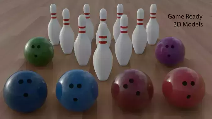 Bowling Pins and Ball Low-poly Game Ready 3D Models Low-poly 3D model