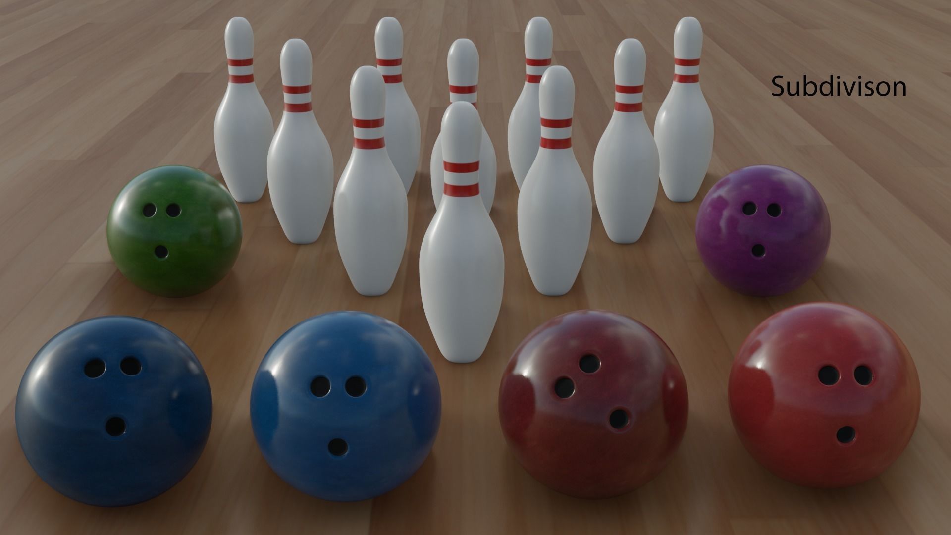 Bowling Pins and Ball Low-poly Game Ready 3D Models Low-poly 3D model_1