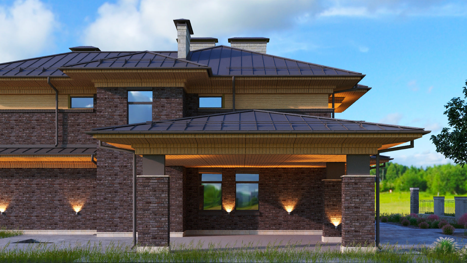 Model of a wright-style house with a carport 3D model_6