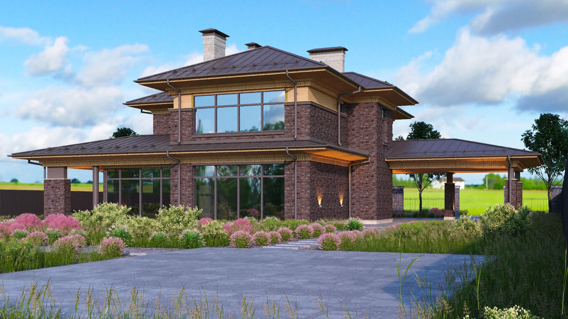 Model of a wright-style house with a carport 3D model_5