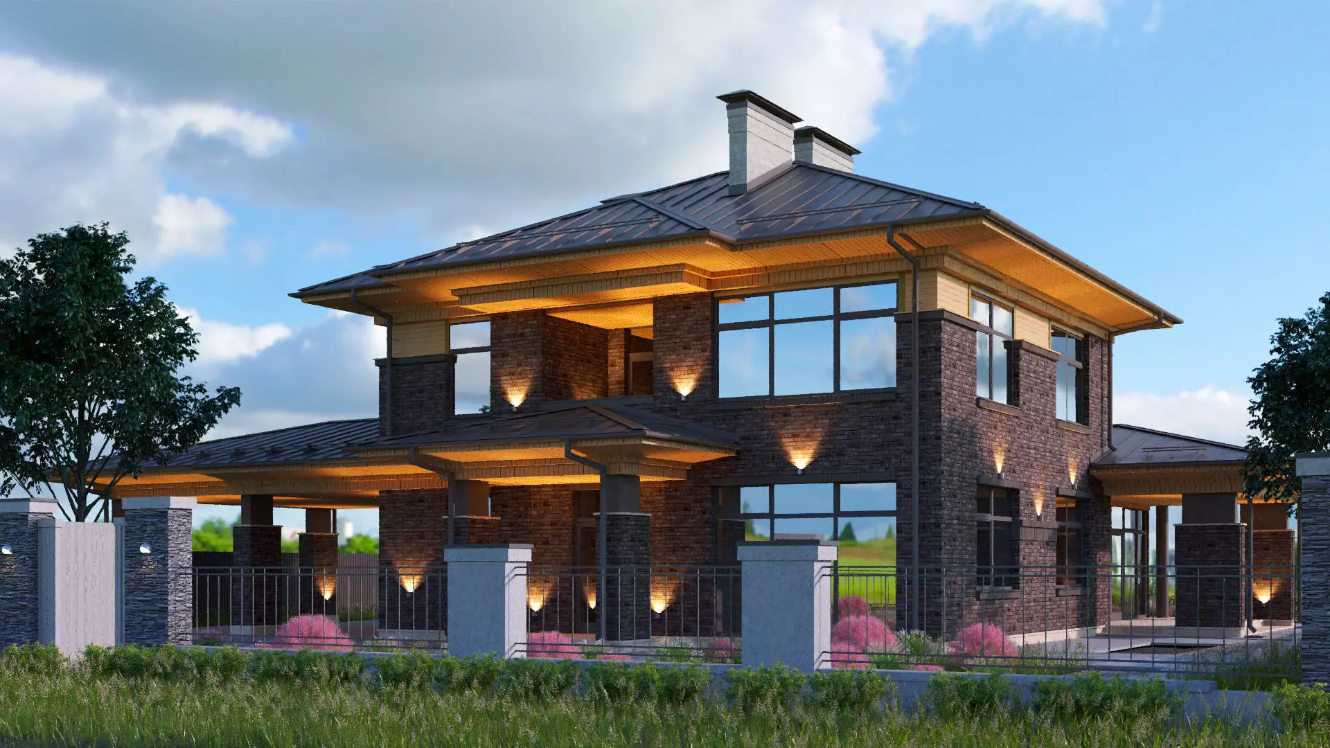 Model of a wright-style house with a carport 3D model_0