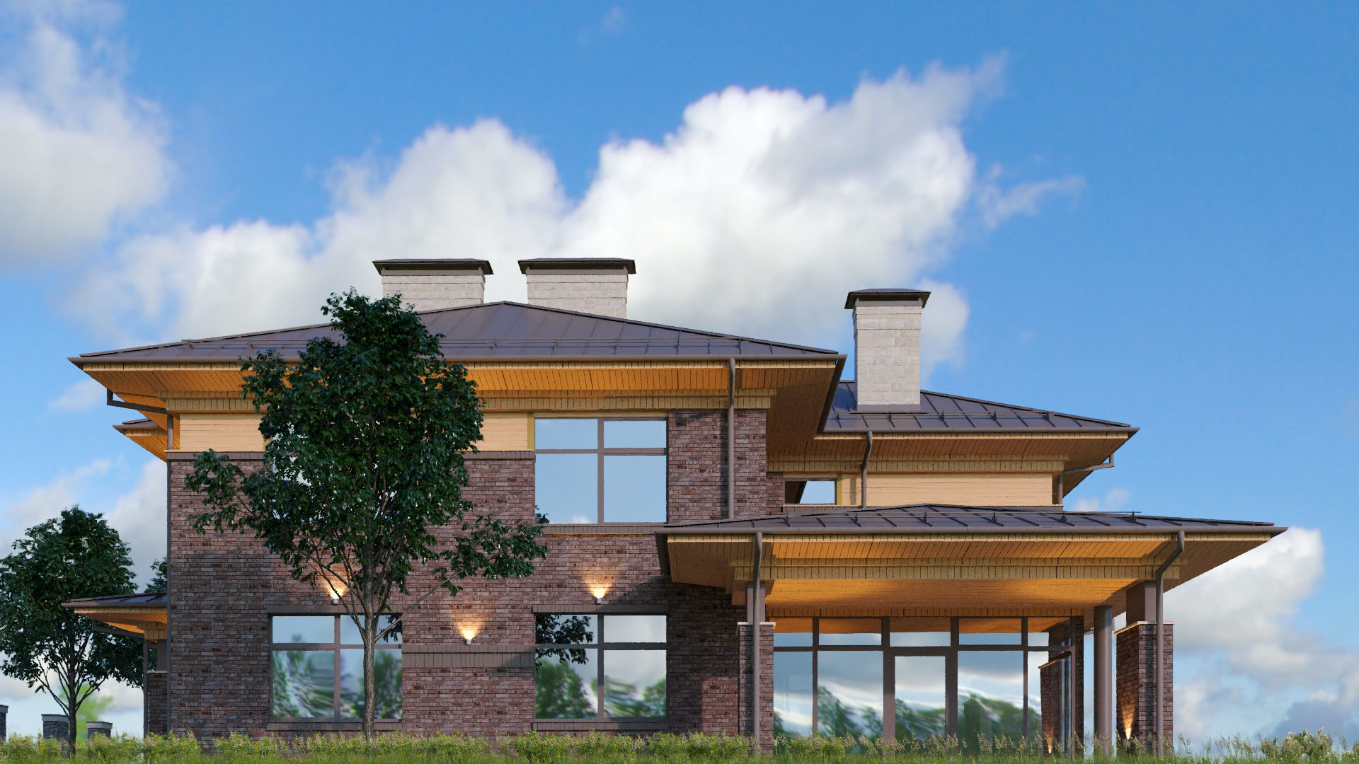 Model of a wright-style house with a carport 3D model_4