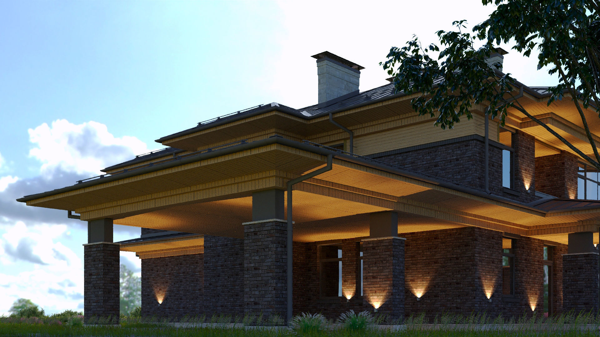 Model of a wright-style house with a carport 3D model_3