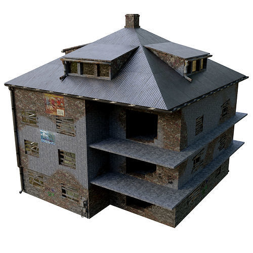 Urban City building 03 Low poly two versions Low-poly 3D model