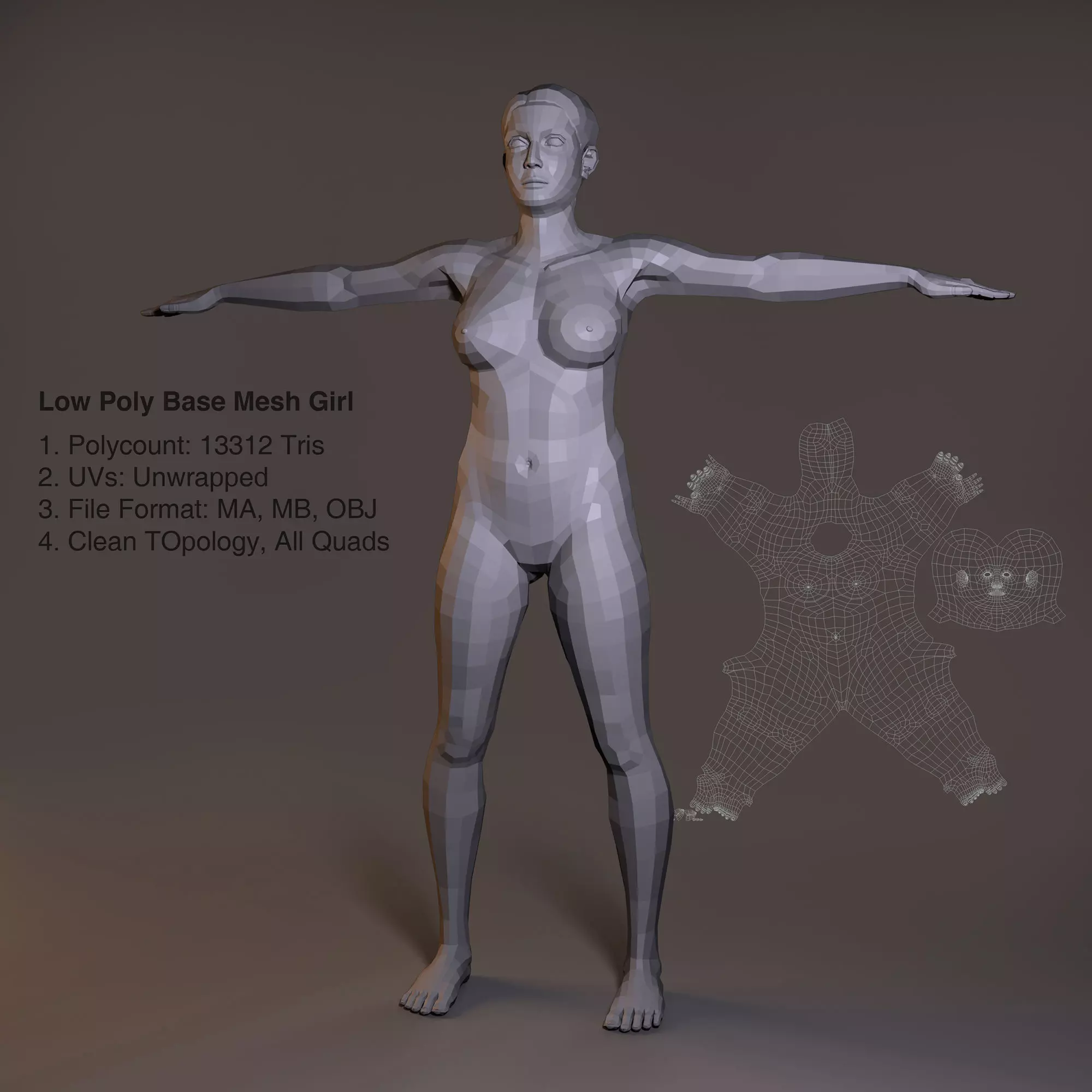 Low Poly Base Model Female Low-poly 3D model_0