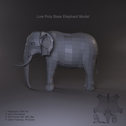 Low Poly Base Elephant Model Low-poly 3D model