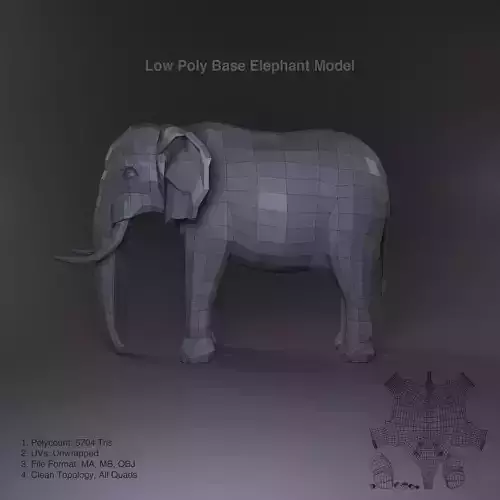 Low Poly Base Elephant Model Low-poly 3D model