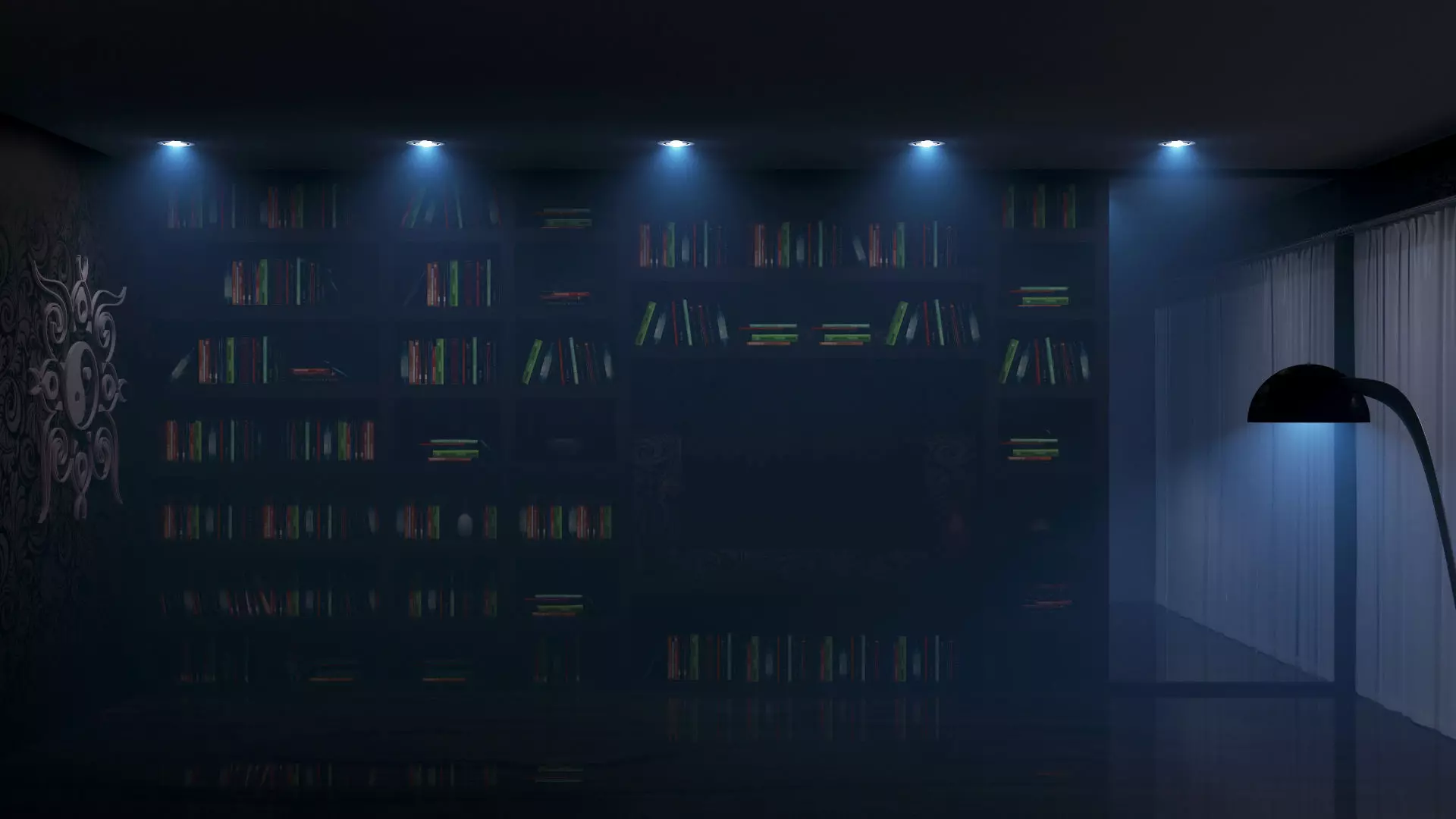 interior bookshelf with specific lights Low-poly 3D model