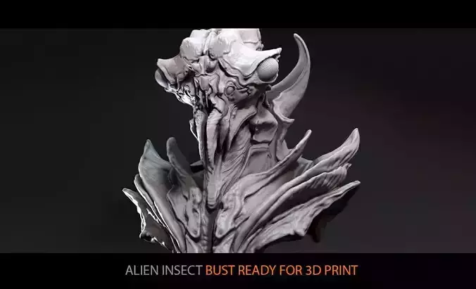Alien insect bust ready for 3D print 3D print model