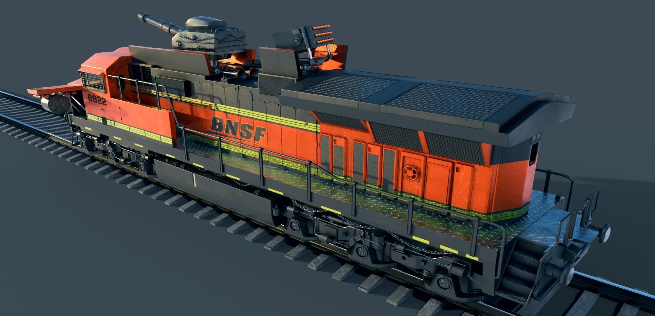 Train Engine Armoured with weapons 3D model_4