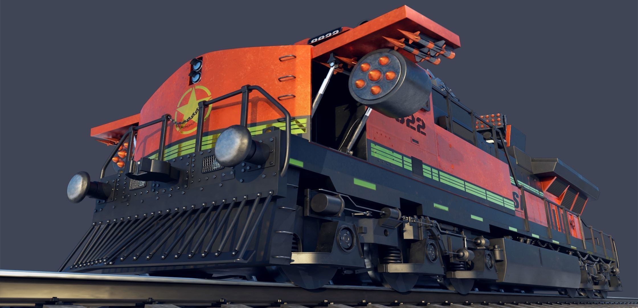 Train Engine Armoured with weapons 3D model_7