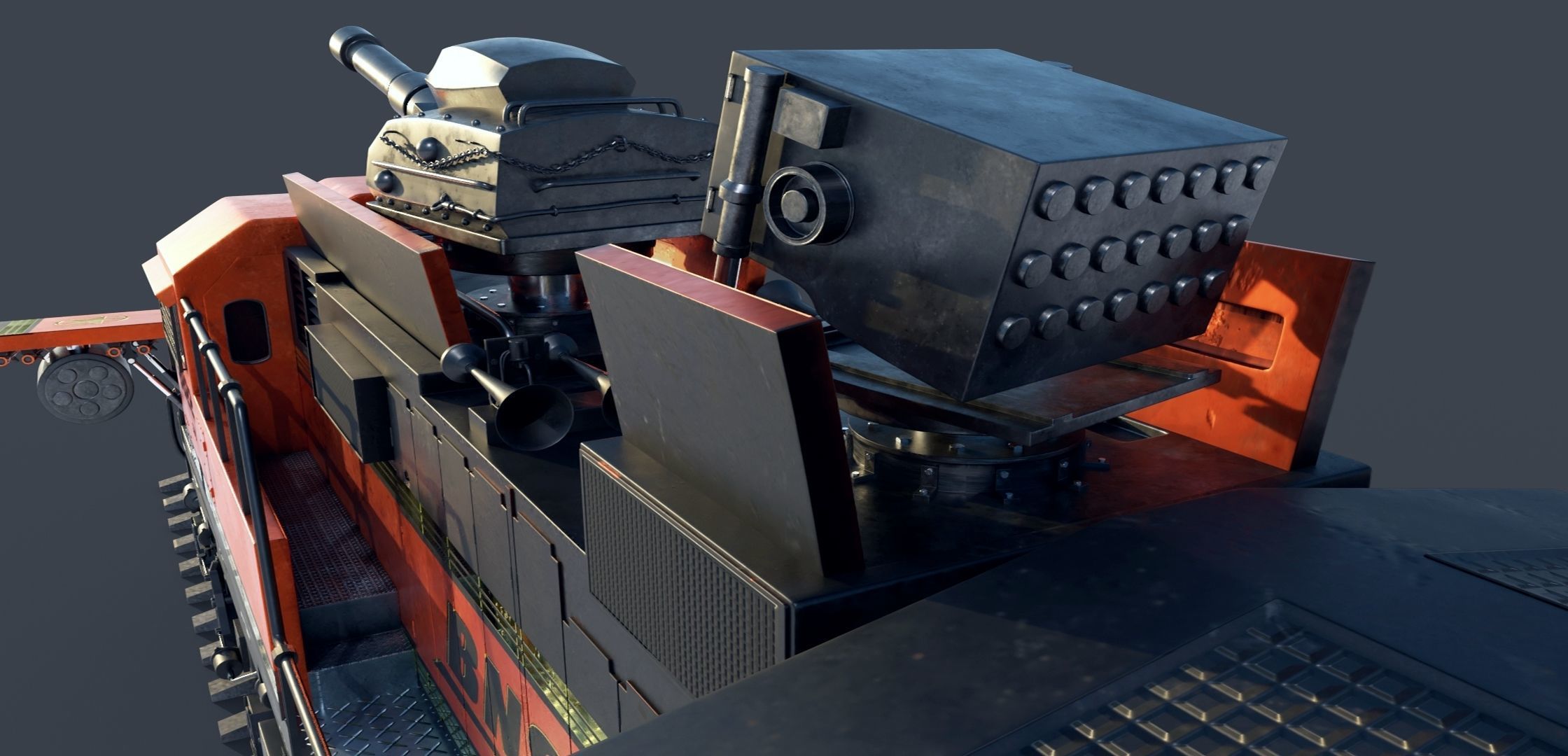 Train Engine Armoured with weapons 3D model_8