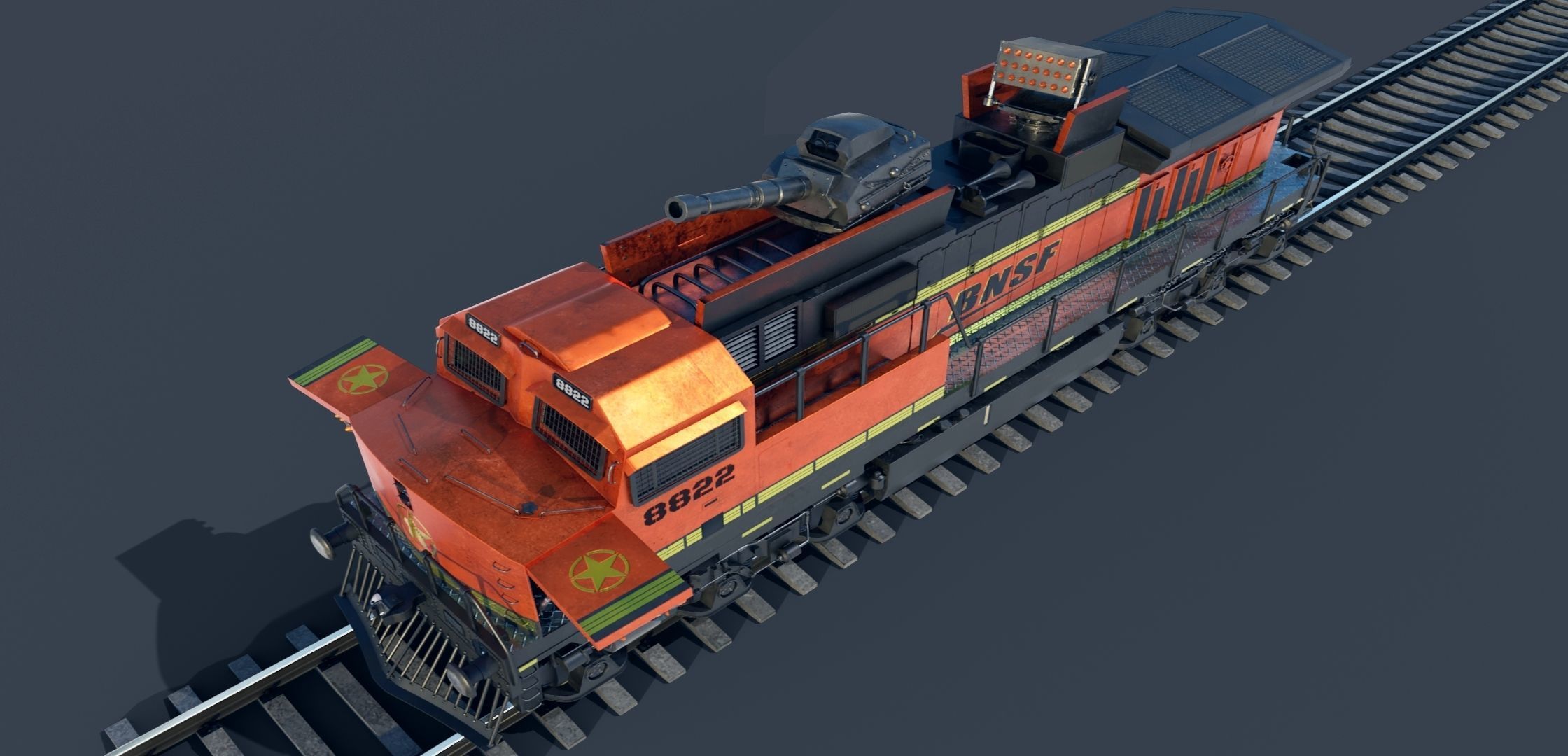 Train Engine Armoured with weapons 3D model_6