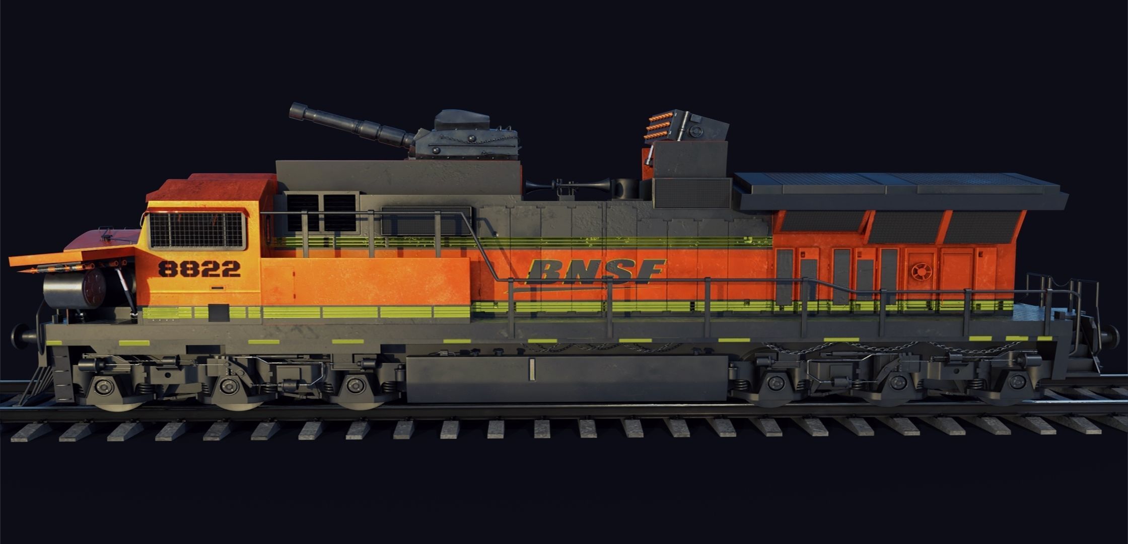 Train Engine Armoured with weapons 3D model_5
