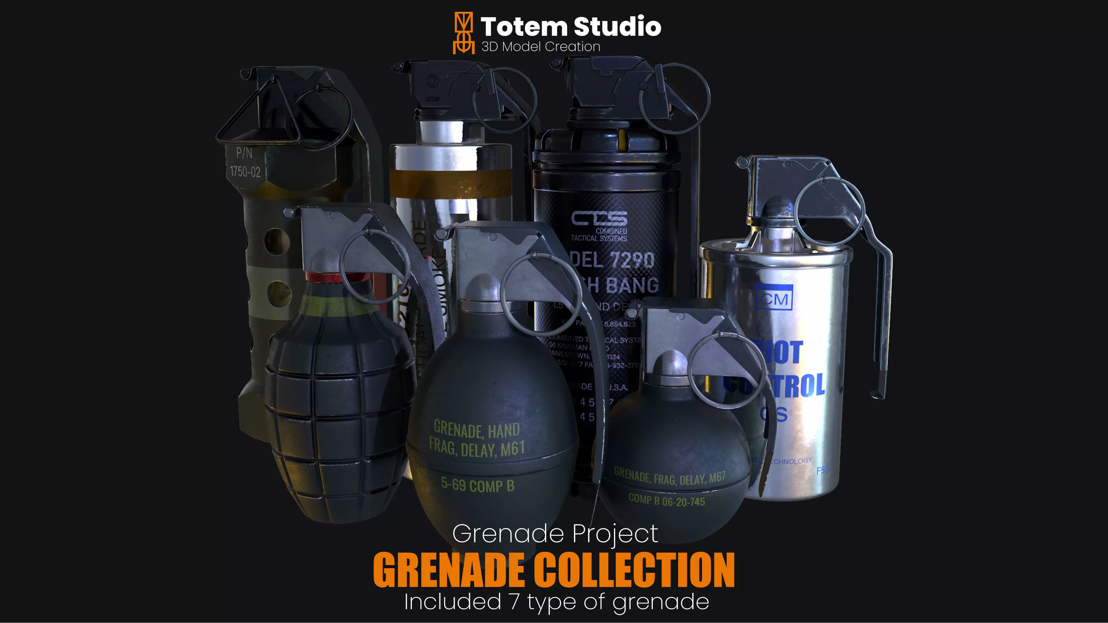 Grenade Project Collection Package Low-poly 3D model_0