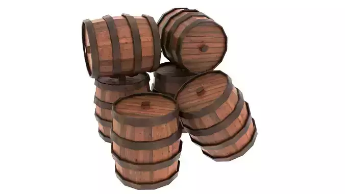 Wooden wine barrel Low-poly 3D model