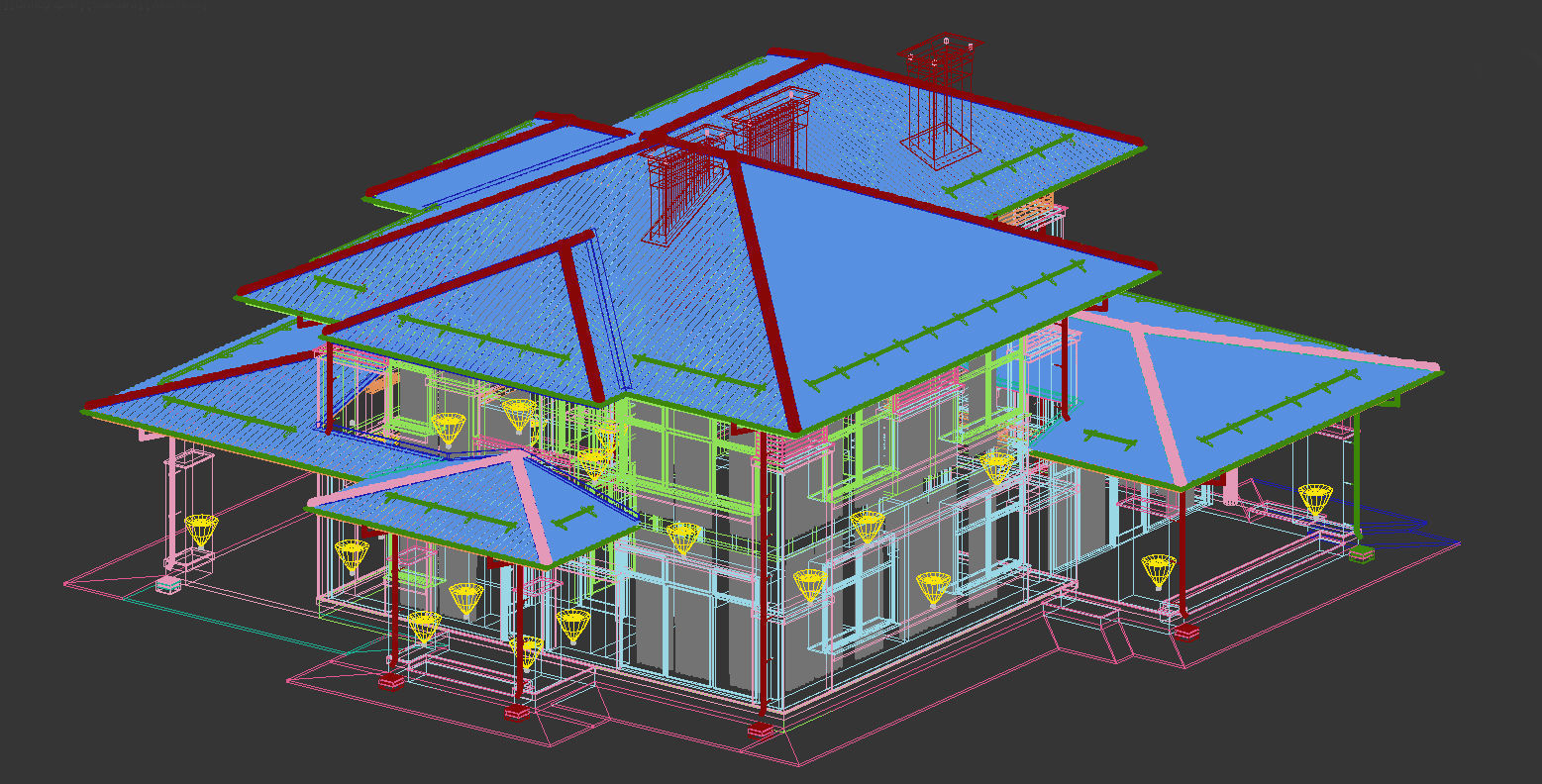 Model of a Wright-style house with a carport for one car 3D model_3