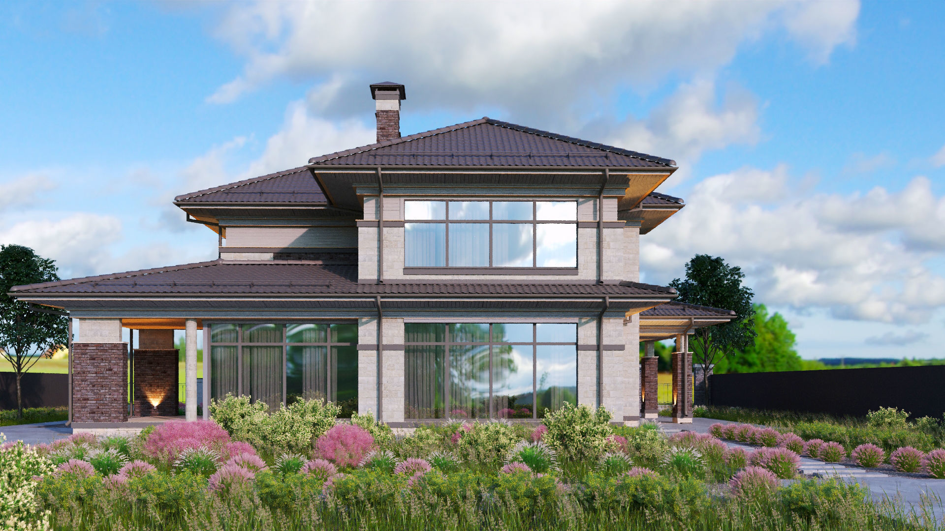 Model of a Wright-style house with a carport for one car 3D model_2
