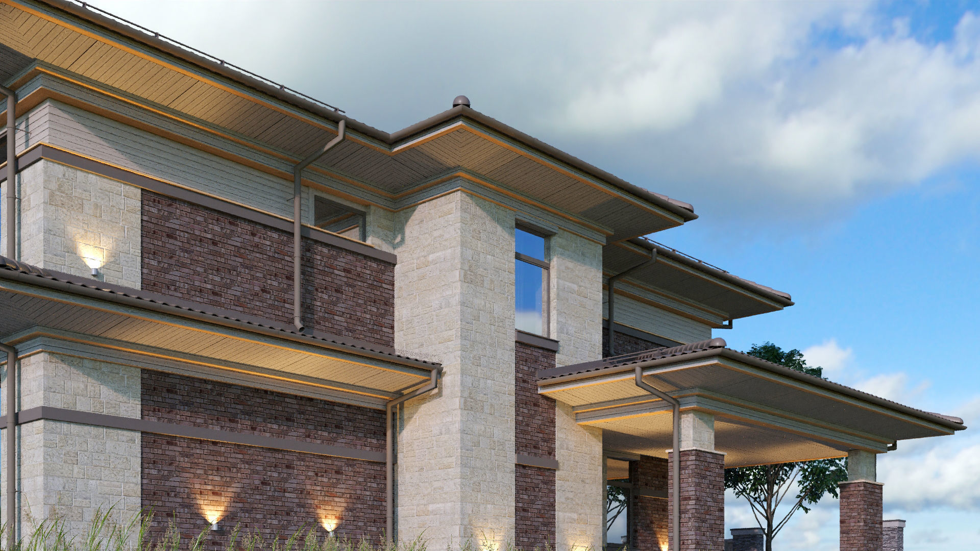 Model of a Wright-style house with a carport for one car 3D model_6
