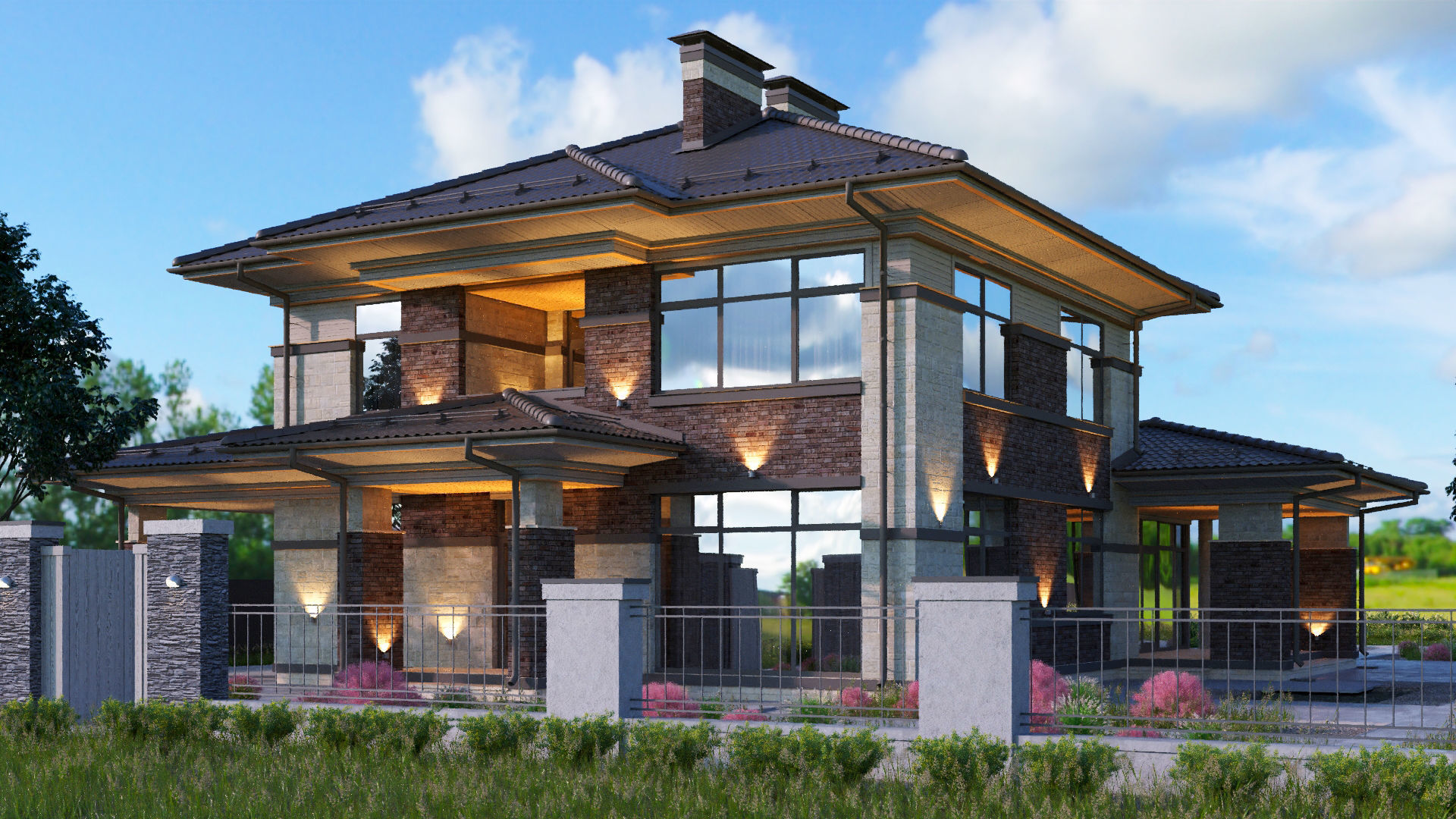 Model of a Wright-style house with a carport for one car 3D model_4