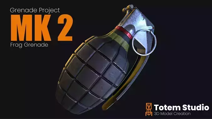 MK 2 Frag Grenade Low-poly 3D model