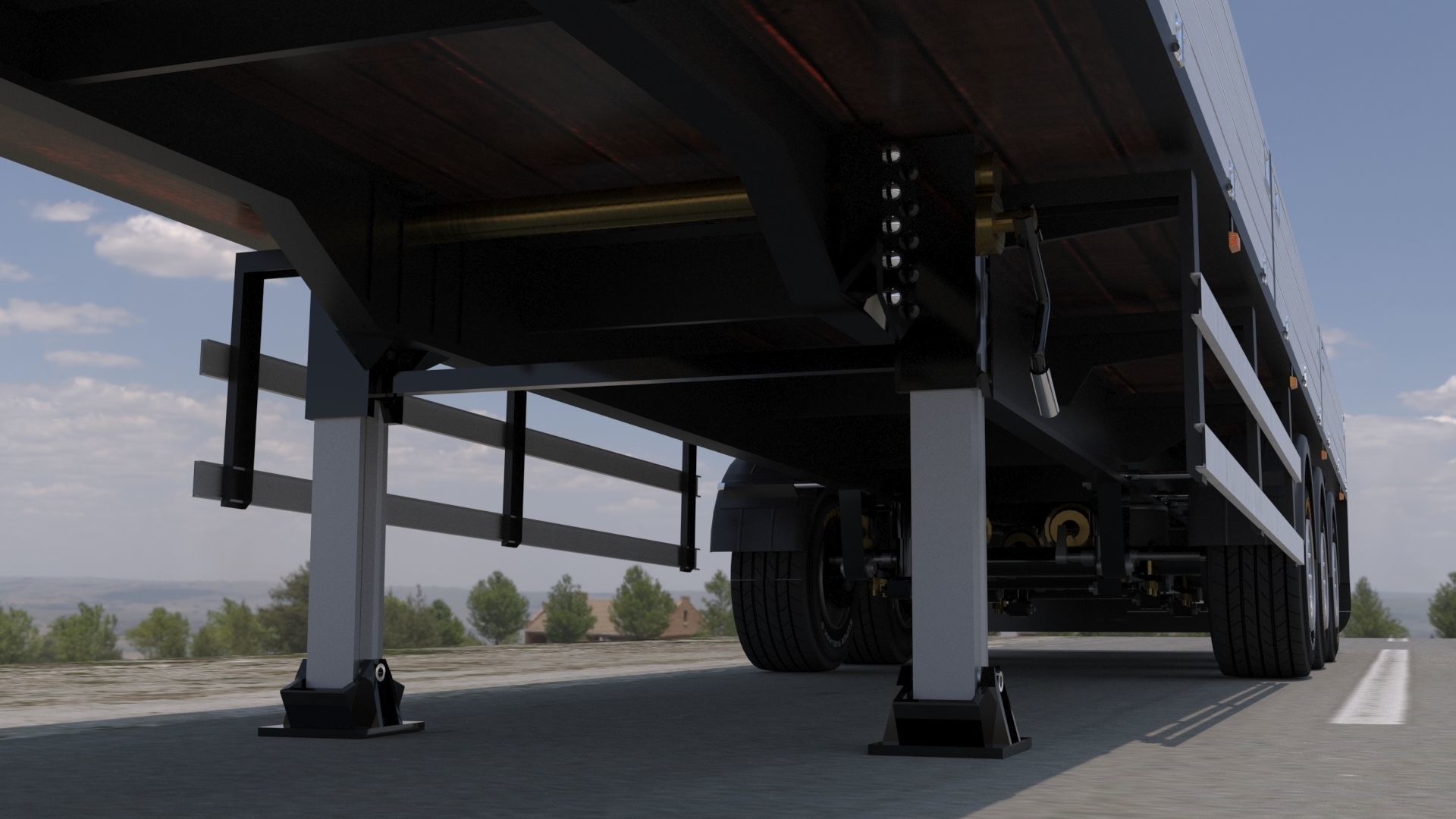 Semi-trailer flatbed trailer 3D model_4