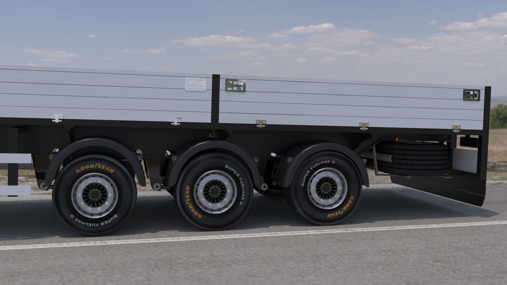 Semi-trailer flatbed trailer 3D model_5