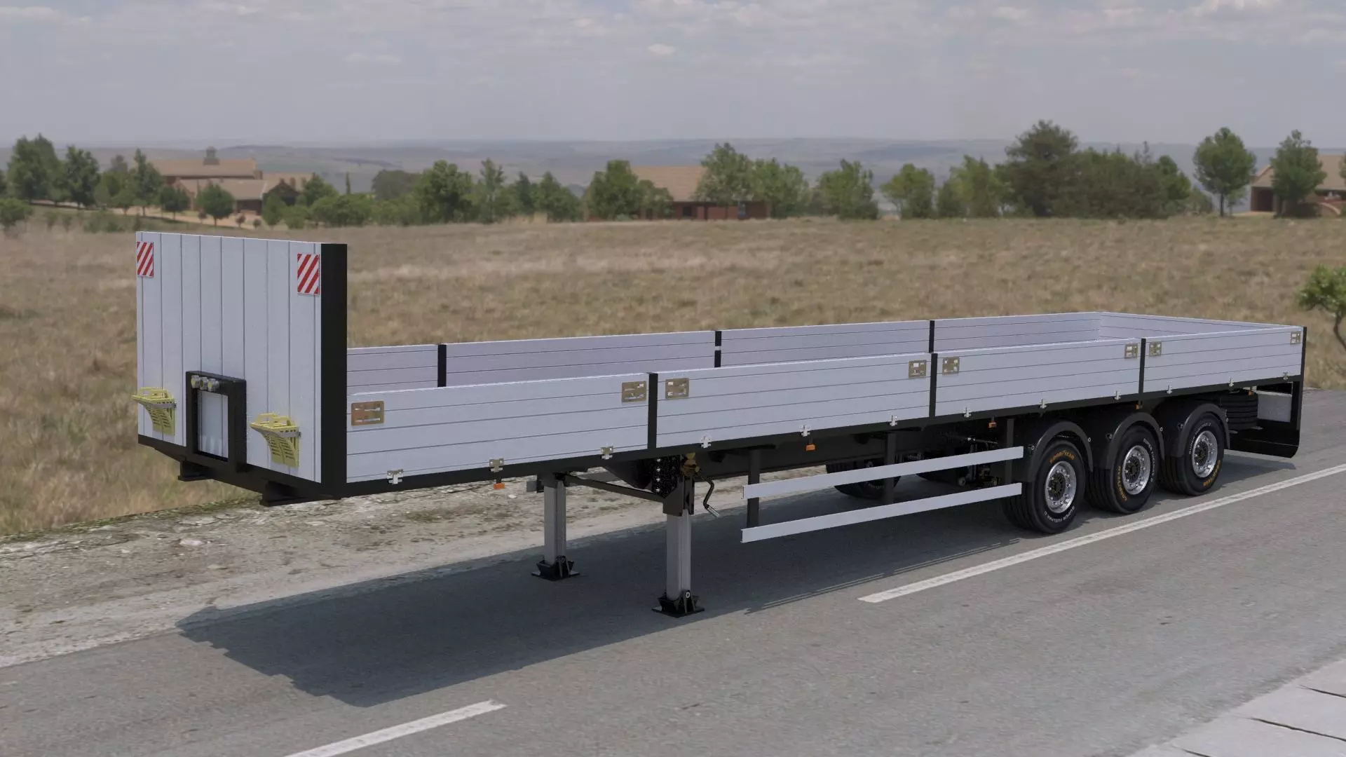 Semi-trailer flatbed trailer 3D model_0
