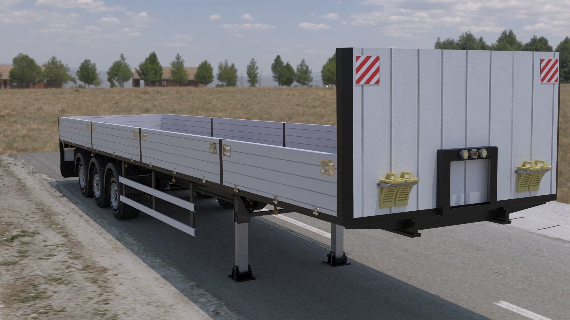 Semi-trailer flatbed trailer 3D model_6