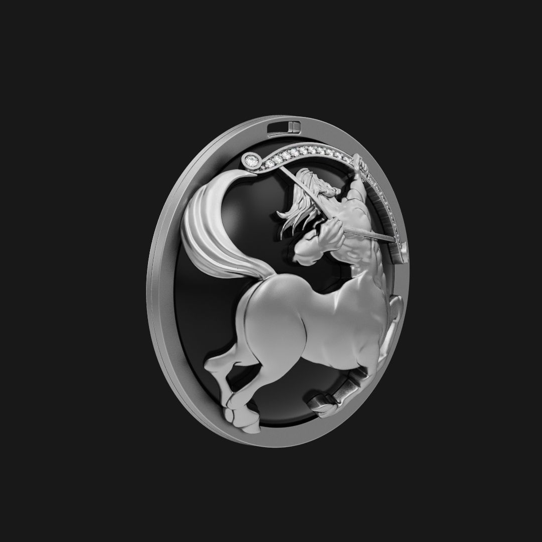 Sagittarius zodiac pendant with diamonds and onyx 3D print model_7