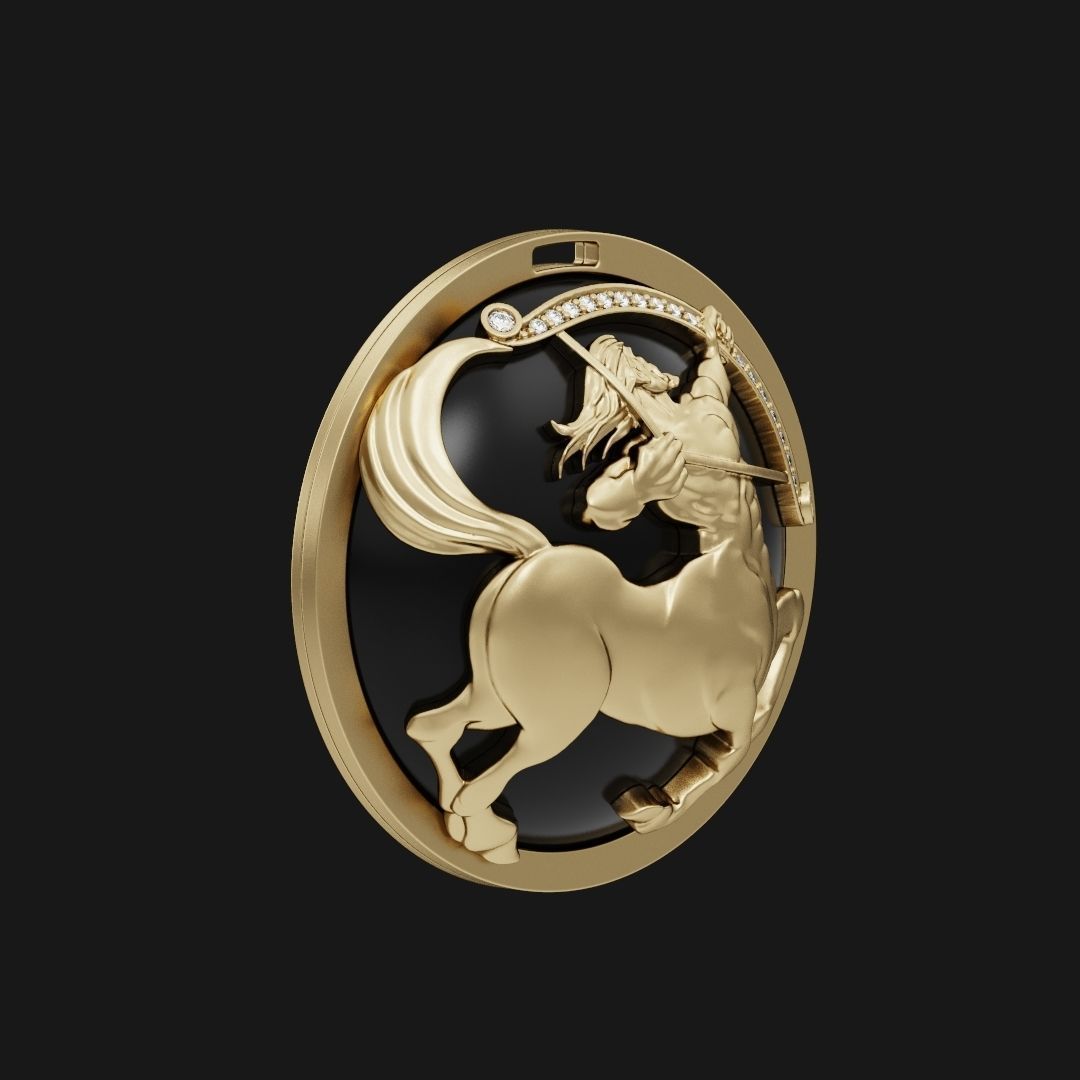 Sagittarius zodiac pendant with diamonds and onyx 3D print model_6