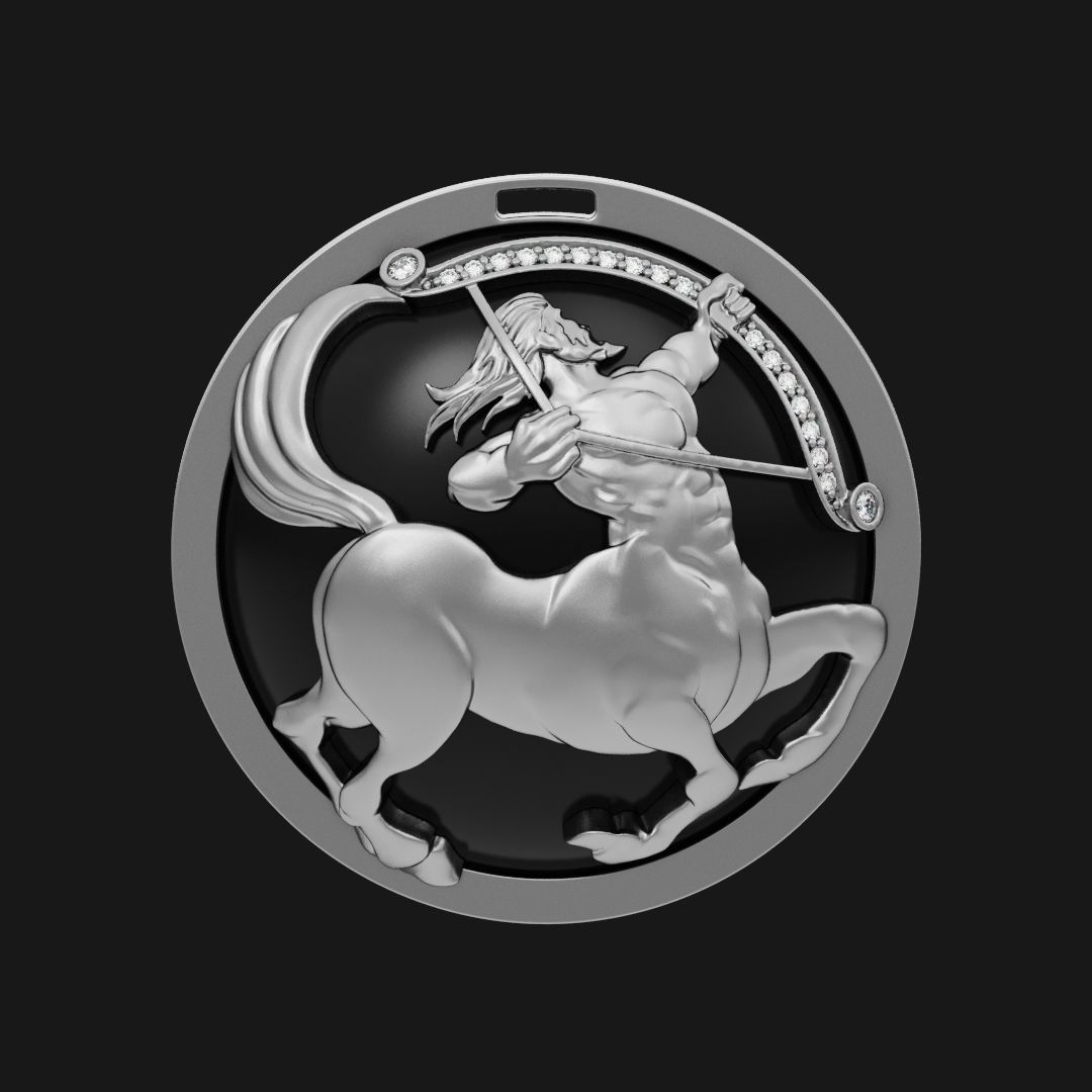 Sagittarius zodiac pendant with diamonds and onyx 3D print model_1