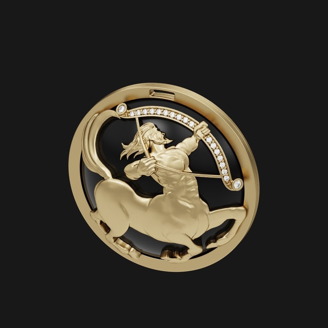 Sagittarius zodiac pendant with diamonds and onyx 3D print model_2