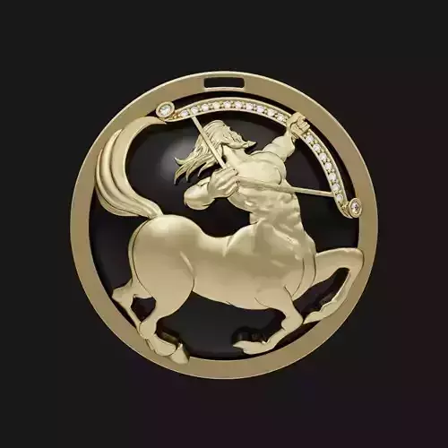 Sagittarius zodiac pendant with diamonds and onyx