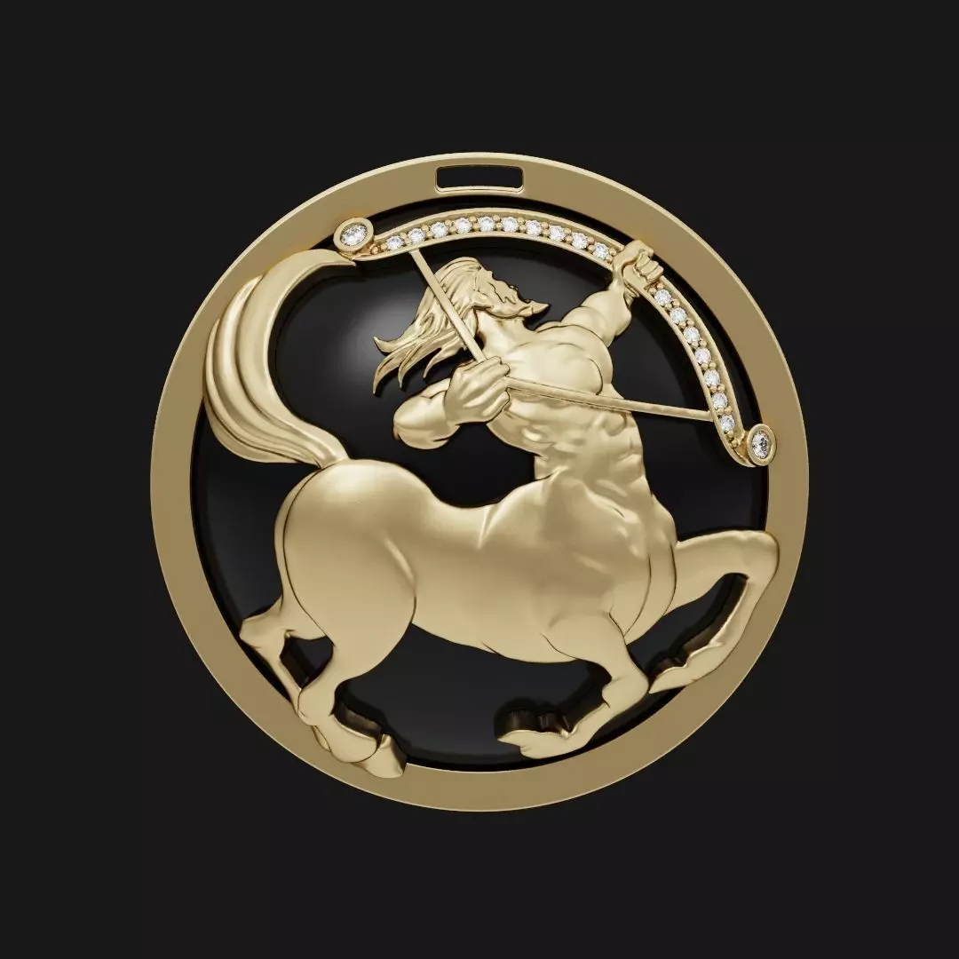 Sagittarius zodiac pendant with diamonds and onyx 3D print model_0