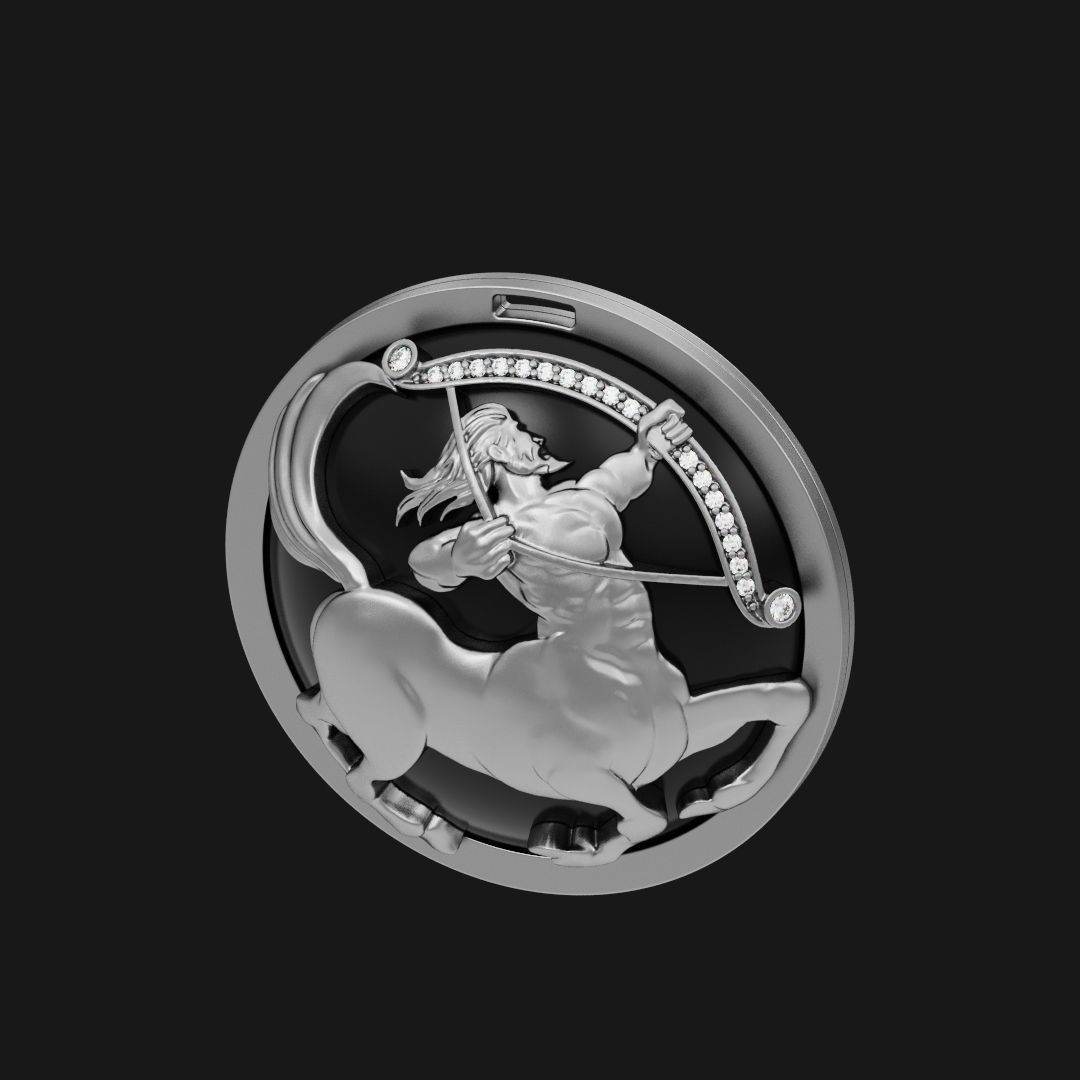 Sagittarius zodiac pendant with diamonds and onyx 3D print model_3