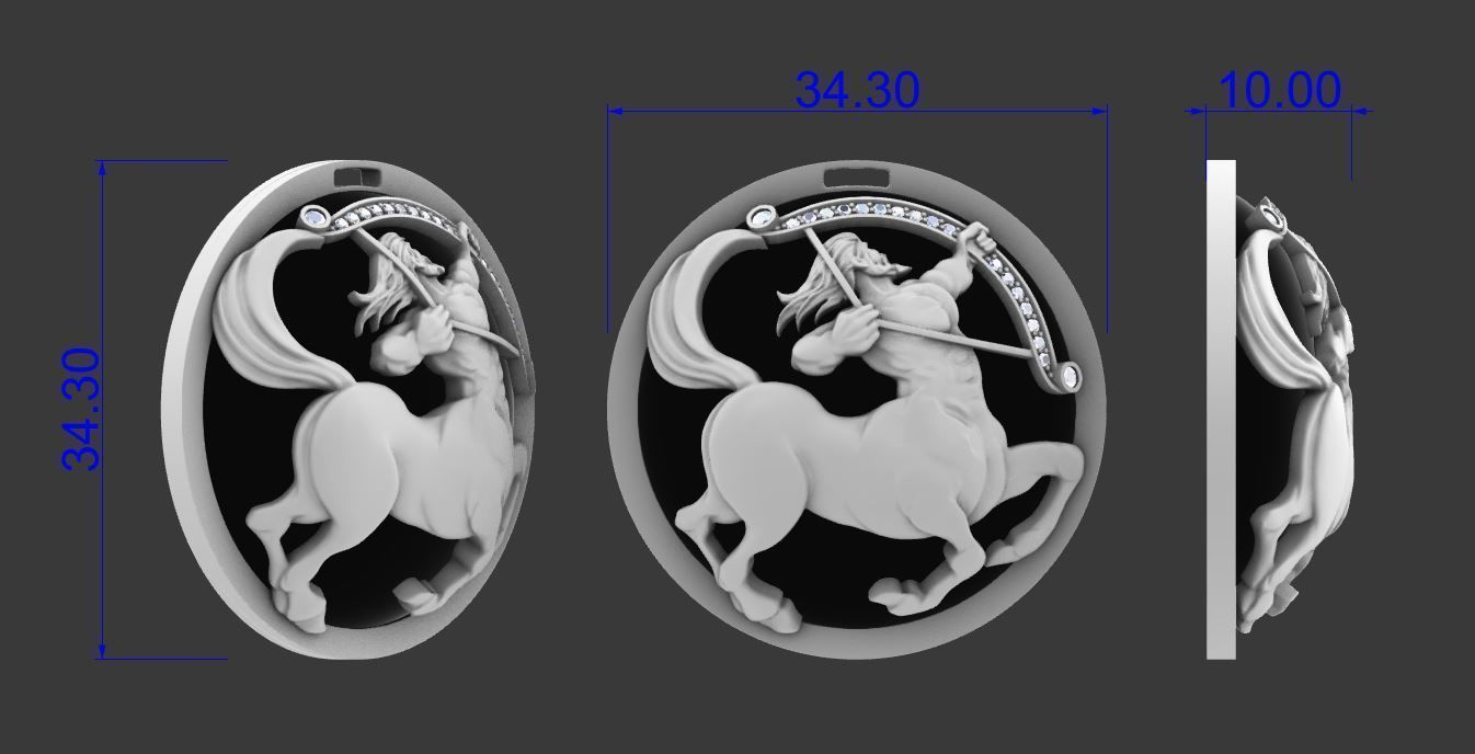 Sagittarius zodiac pendant with diamonds and onyx 3D print model_10