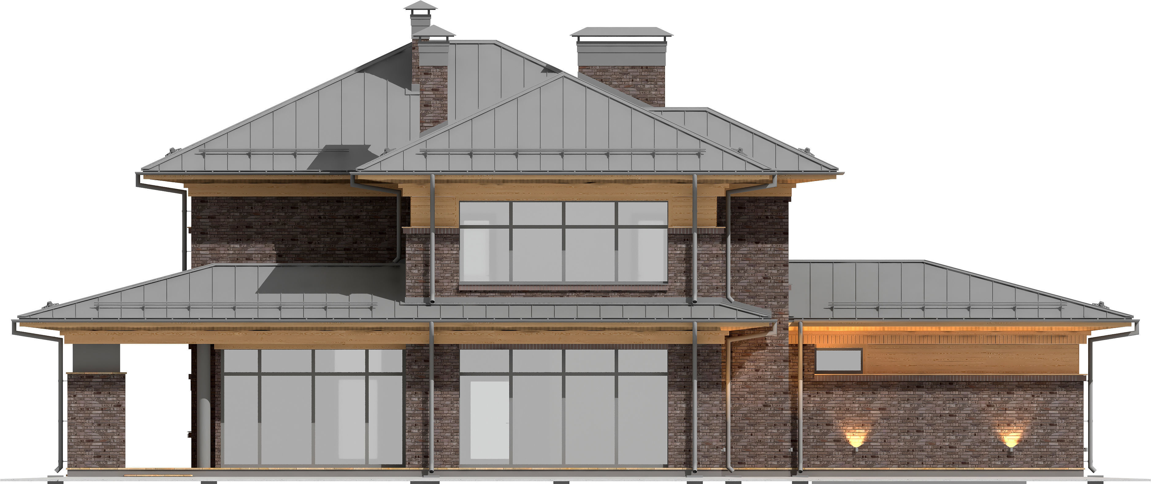 Wright-style apartment building with a raised roof 3D model_8