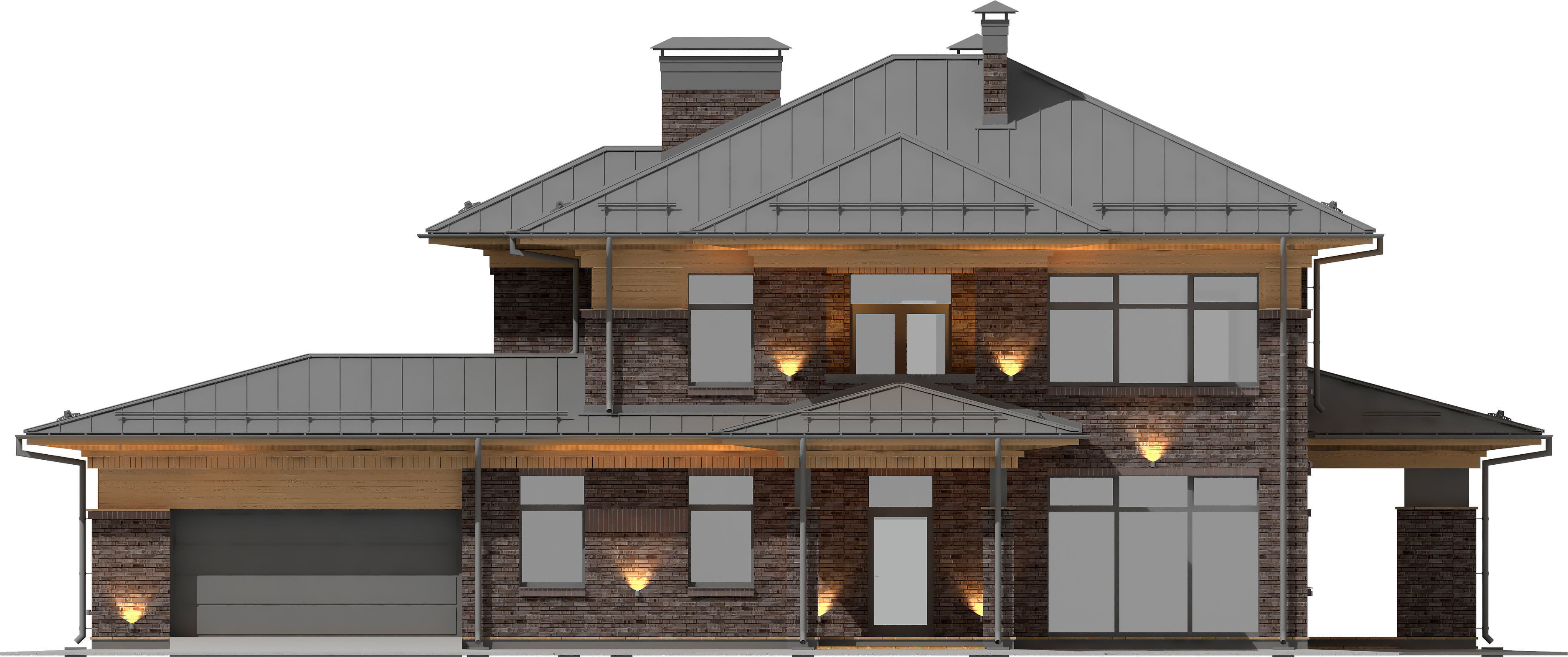 Wright-style apartment building with a raised roof 3D model_7