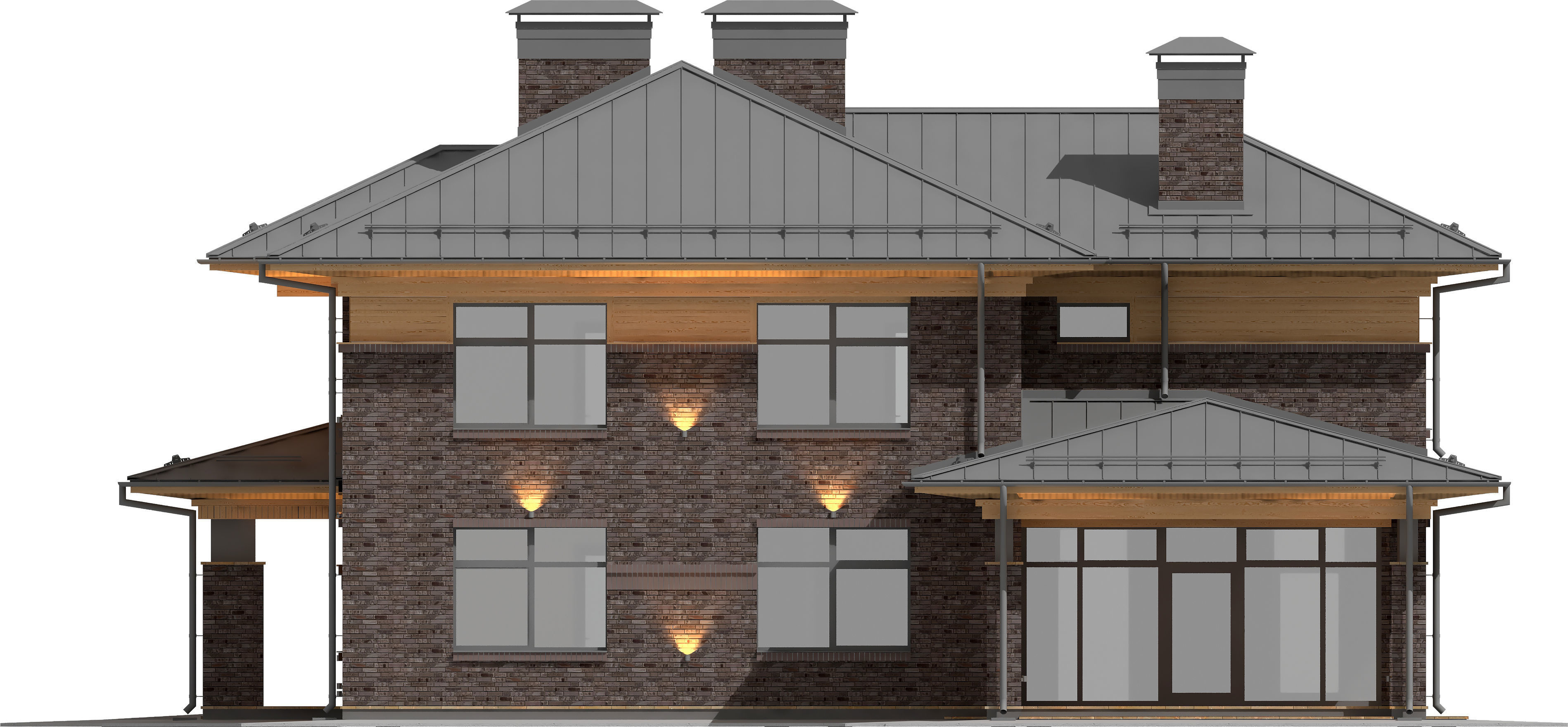 Wright-style apartment building with a raised roof 3D model_10