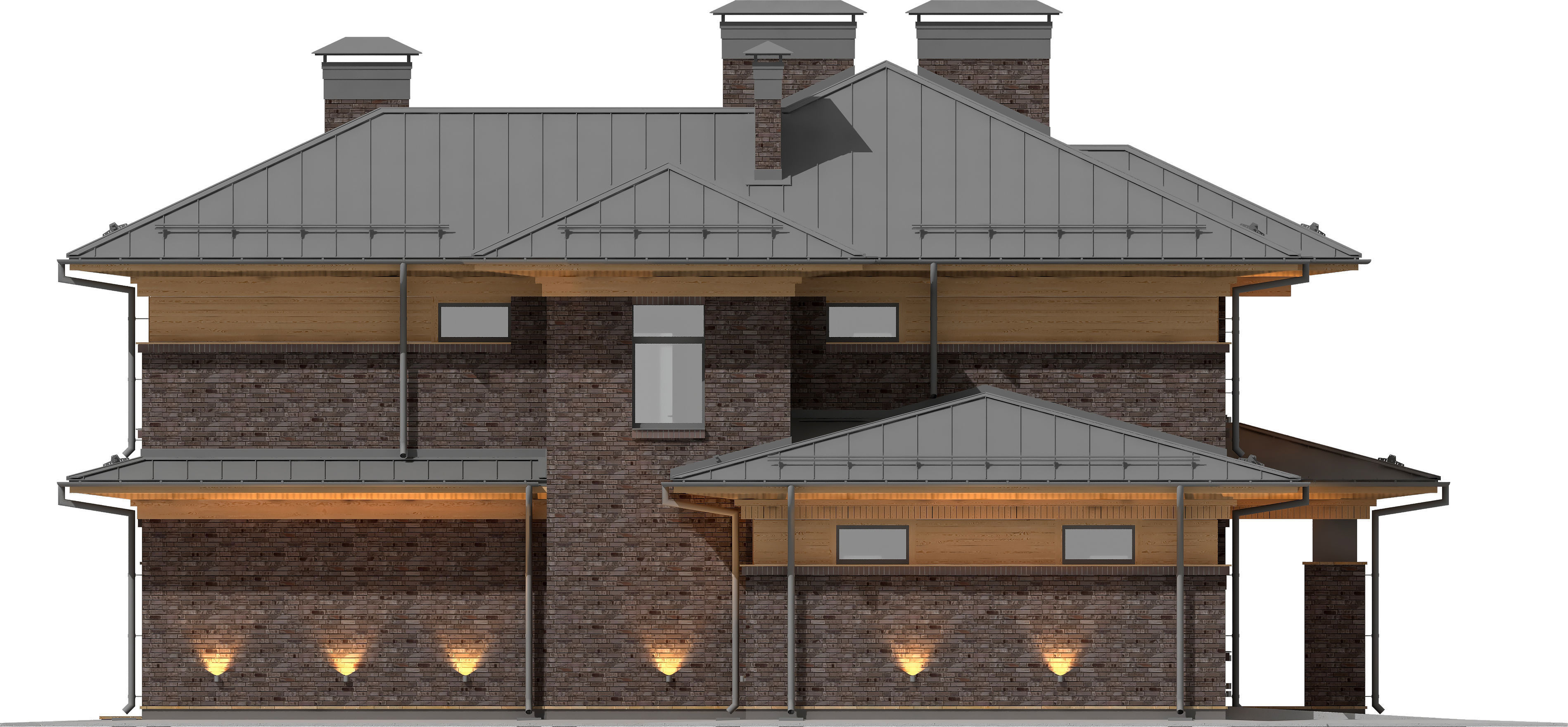 Wright-style apartment building with a raised roof 3D model_9