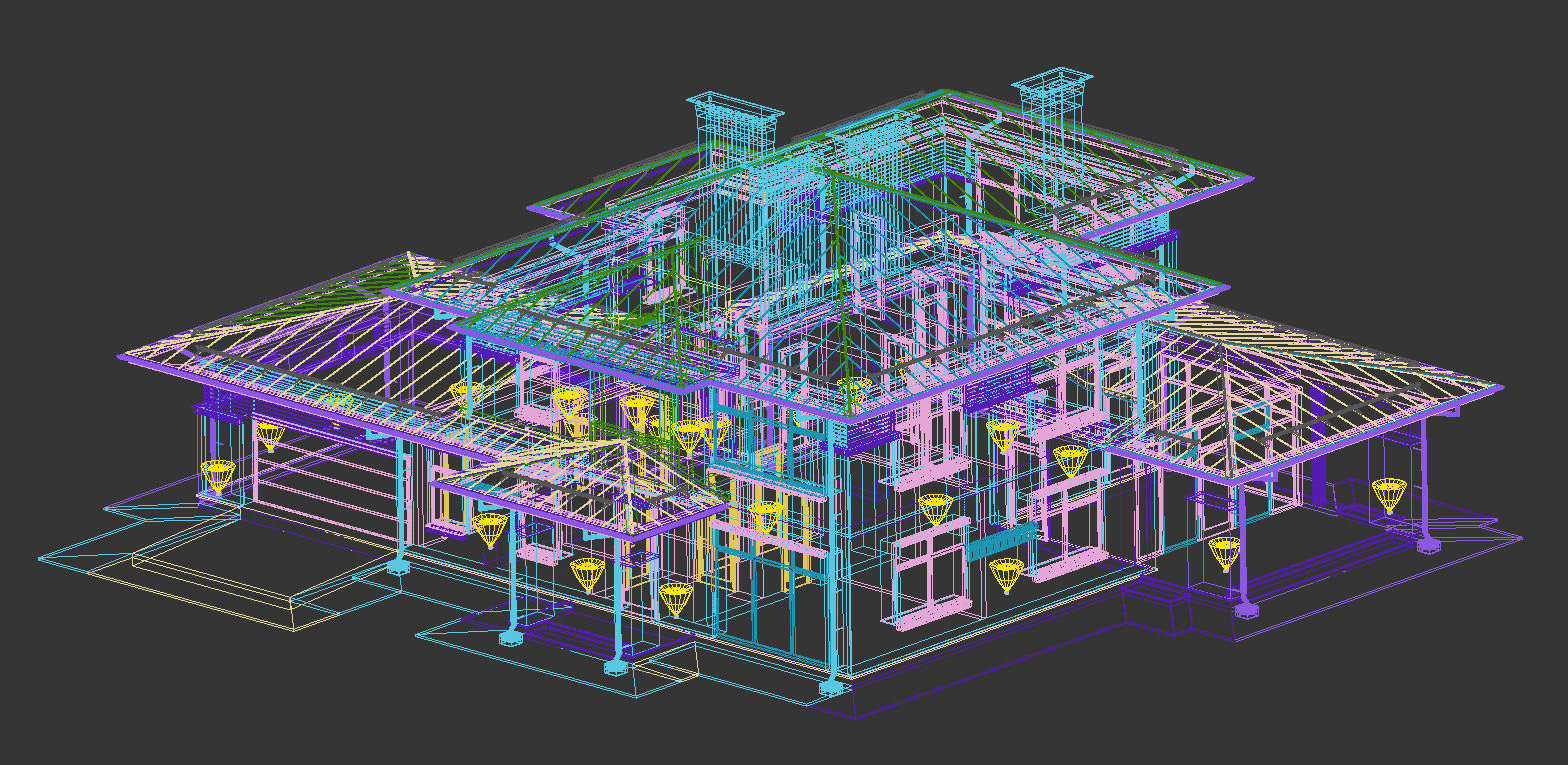 Wright-style apartment building with a raised roof 3D model_2