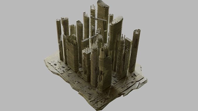 Ruined City Destroyed Cityscape Pack 3D model