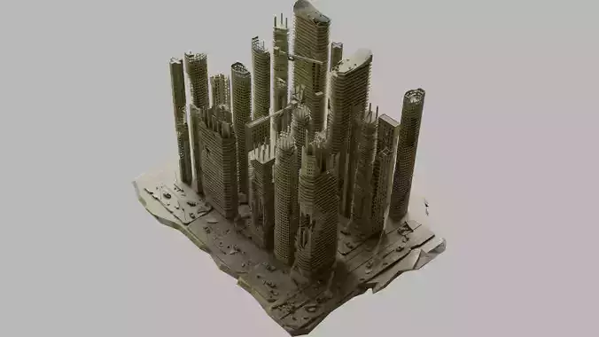 Ruined City Destroyed Cityscape Pack 3D model
