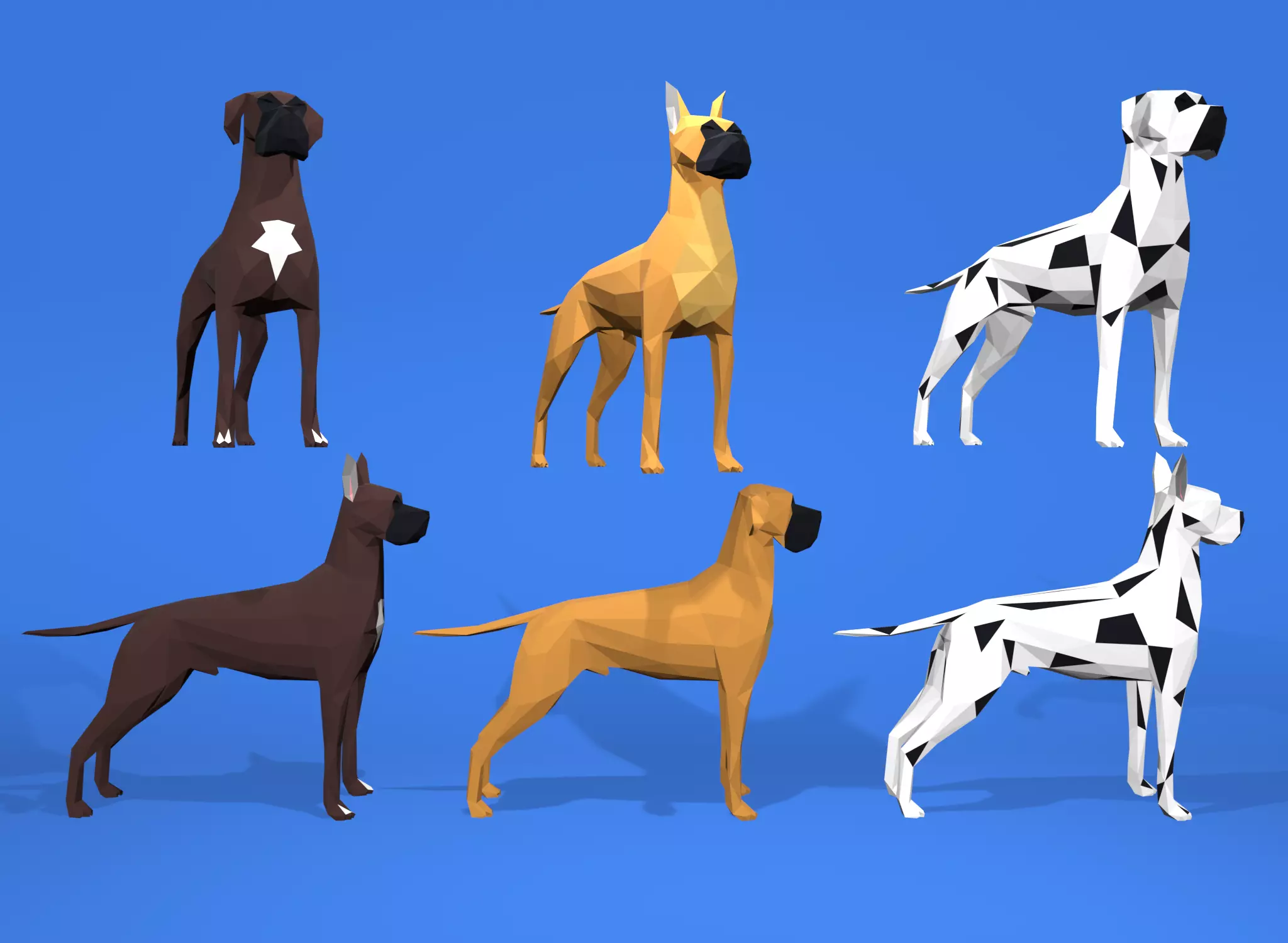 6 Dogs Great Dane - Dogue allemand Lowpoly 3D print model_0