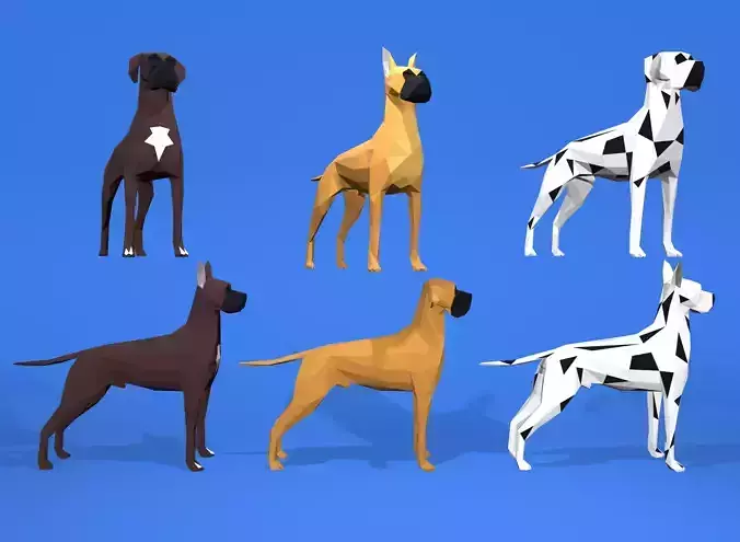 6 Dogs Great Dane - Dogue allemand Lowpoly 3D print model