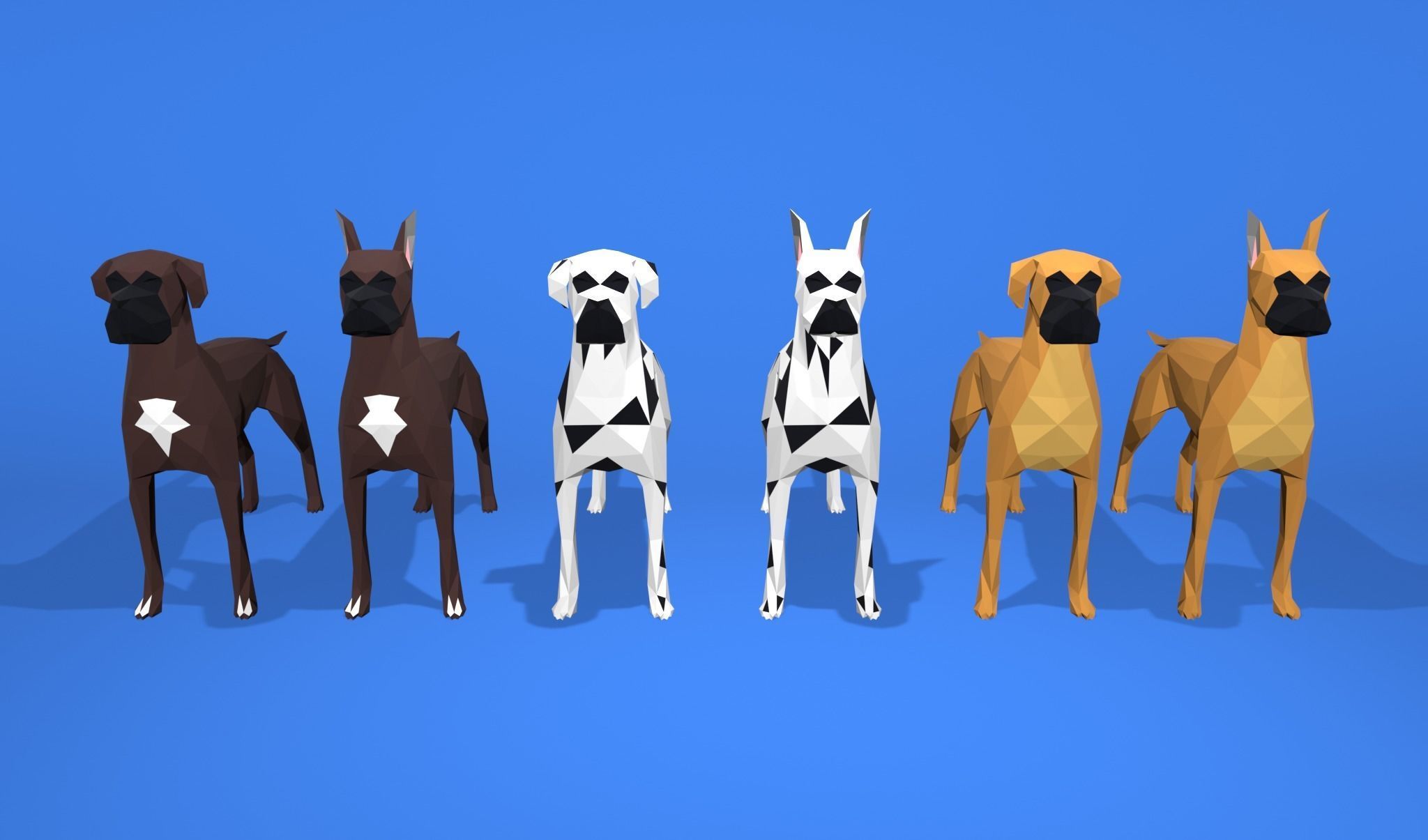 6 Dogs Great Dane - Dogue allemand Lowpoly 3D print model_5