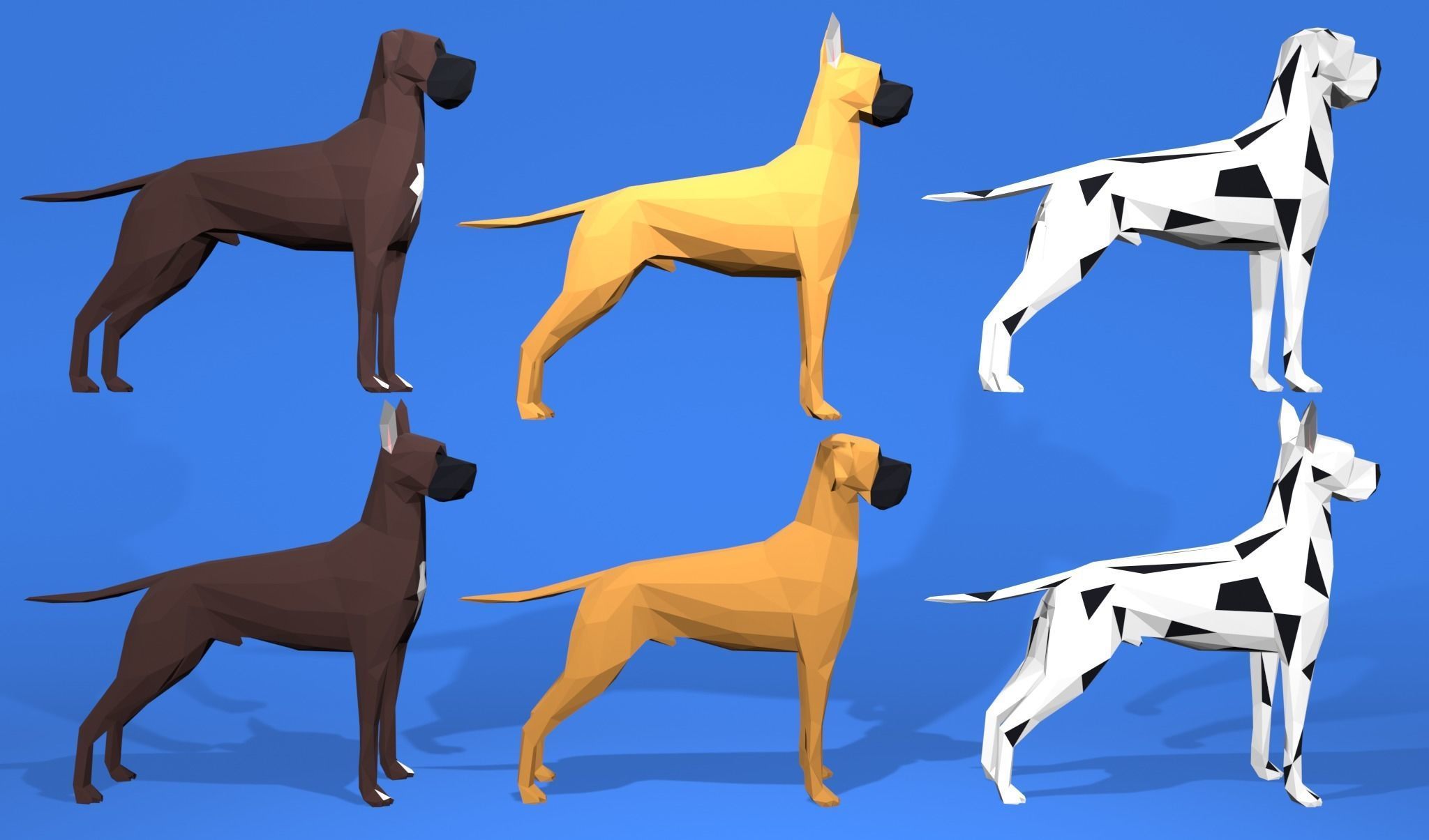 6 Dogs Great Dane - Dogue allemand Lowpoly 3D print model_7