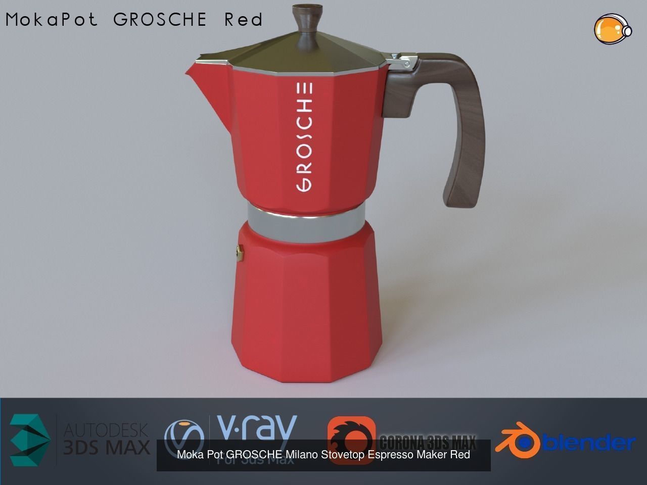 Moka Pot GROSCHE Milano Stovetop Espresso Maker Pack 4 color 3D Model Collection_4